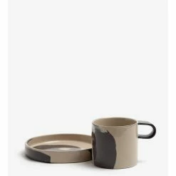 Ferm LIVING TAZA INLAY -Cama & Baño comercio FERM INLAYCUPWITHSAUCER SANDBLACK 1